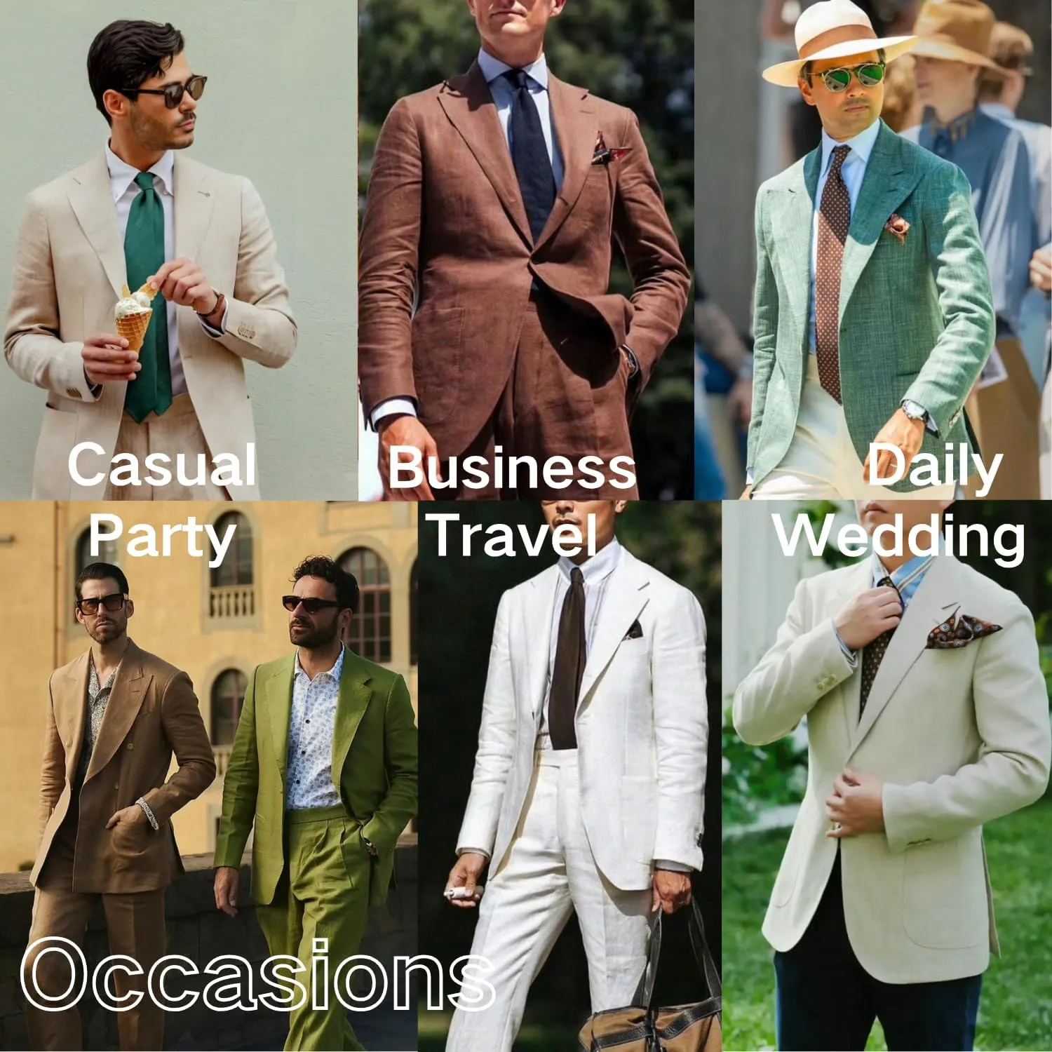UNINUKOO Linen Suit for Men Summer Wedding 2 Piece Suit Set Peak Lapel Casual Blazer Pants Beach Wear for Men
