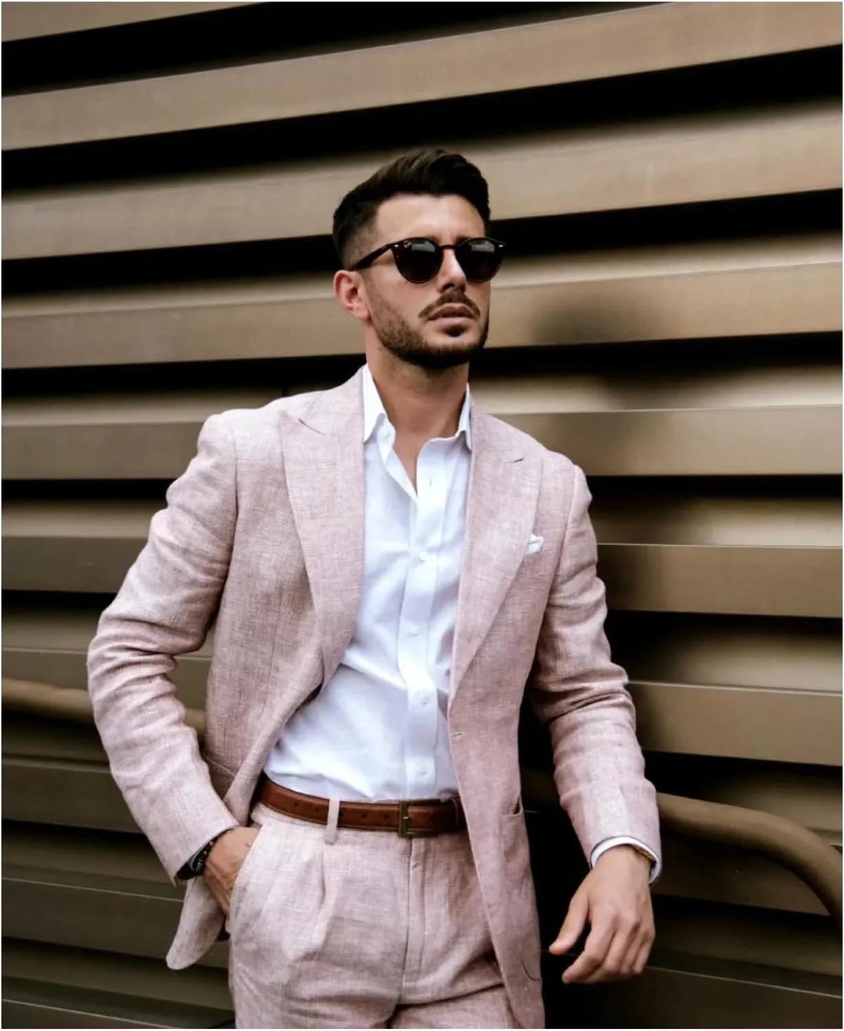UNINUKOO Linen Suit for Men Summer Wedding 2 Piece Suit Set Peak Lapel Casual Blazer Pants Beach Wear for Men