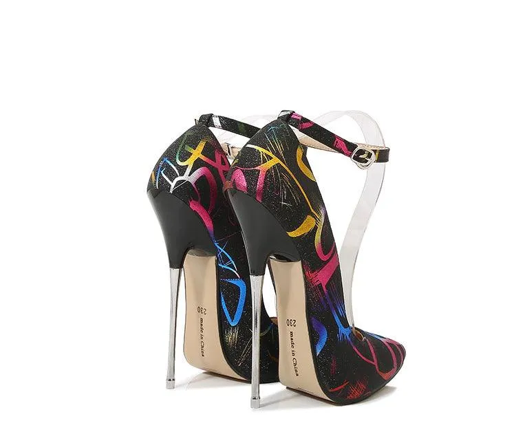Vegan Leather 16cm High Heel Ankle Strap Stilettos