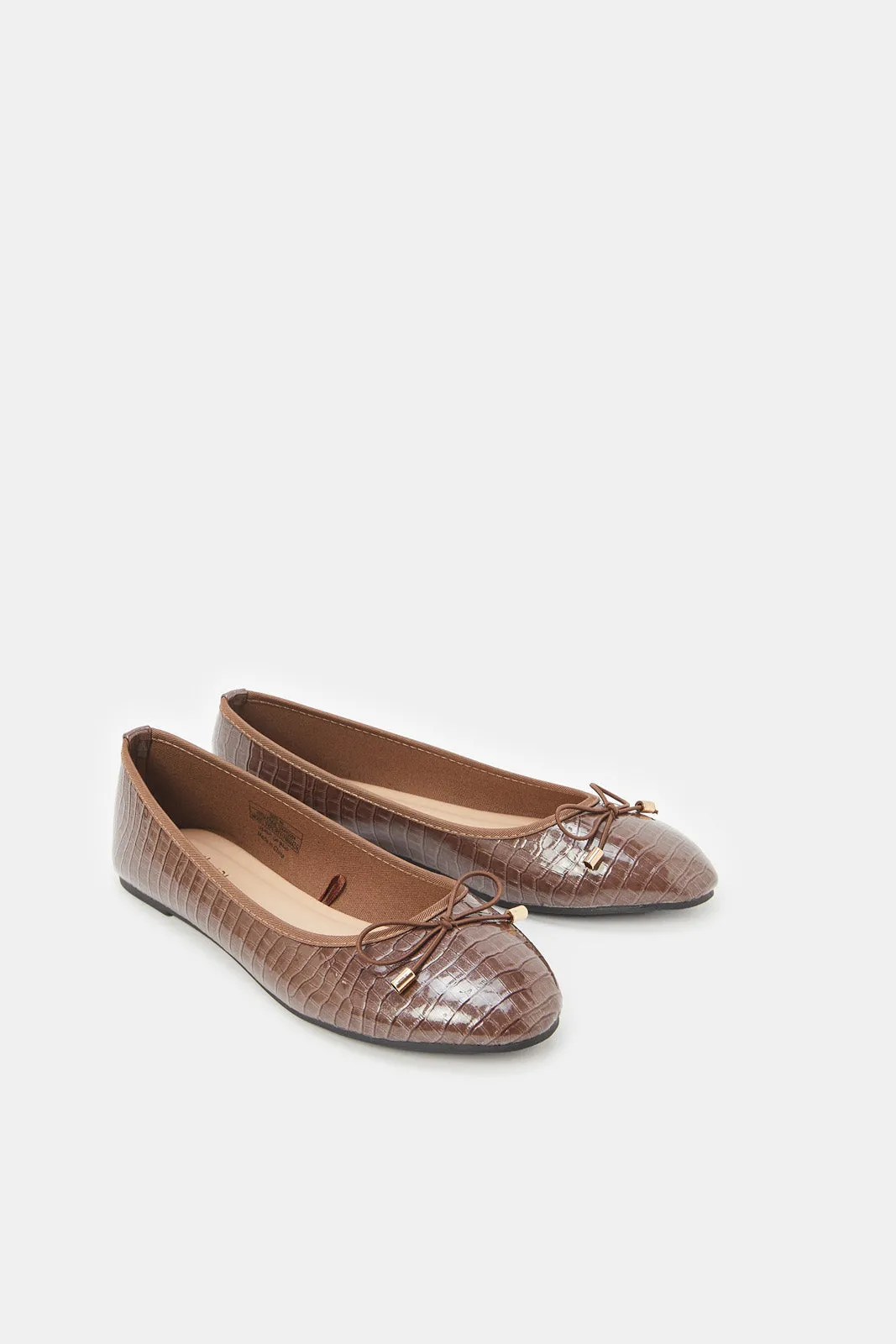 Women Brown Croc Patent Ballerinas