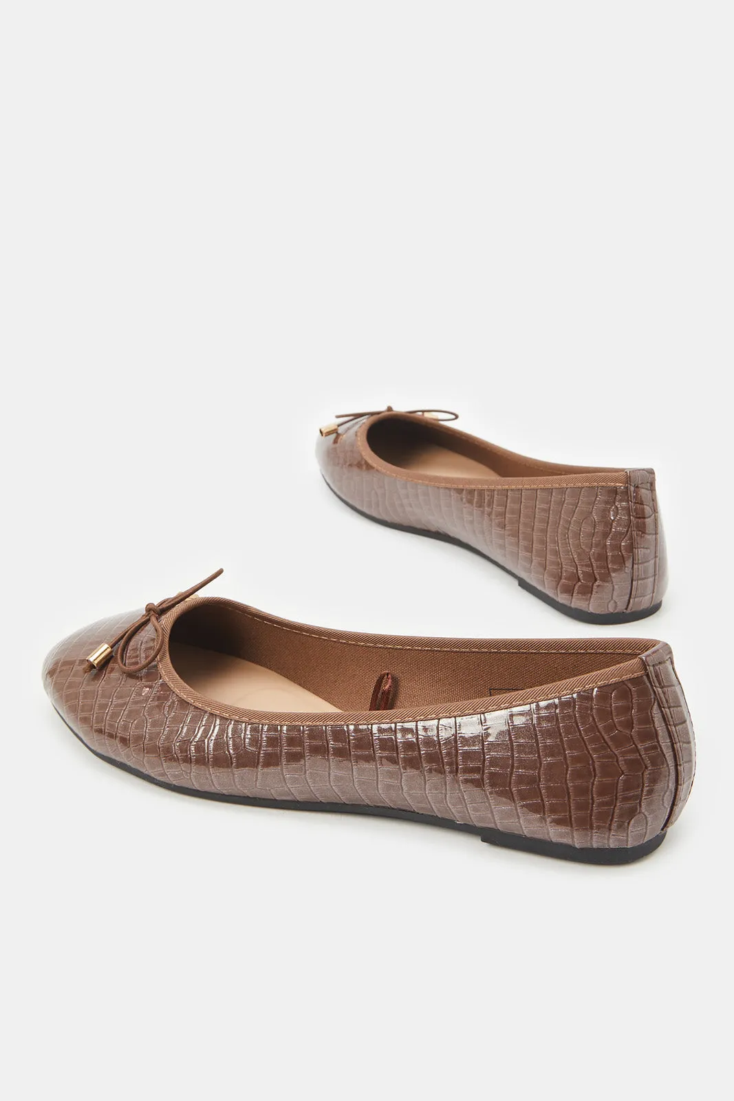 Women Brown Croc Patent Ballerinas