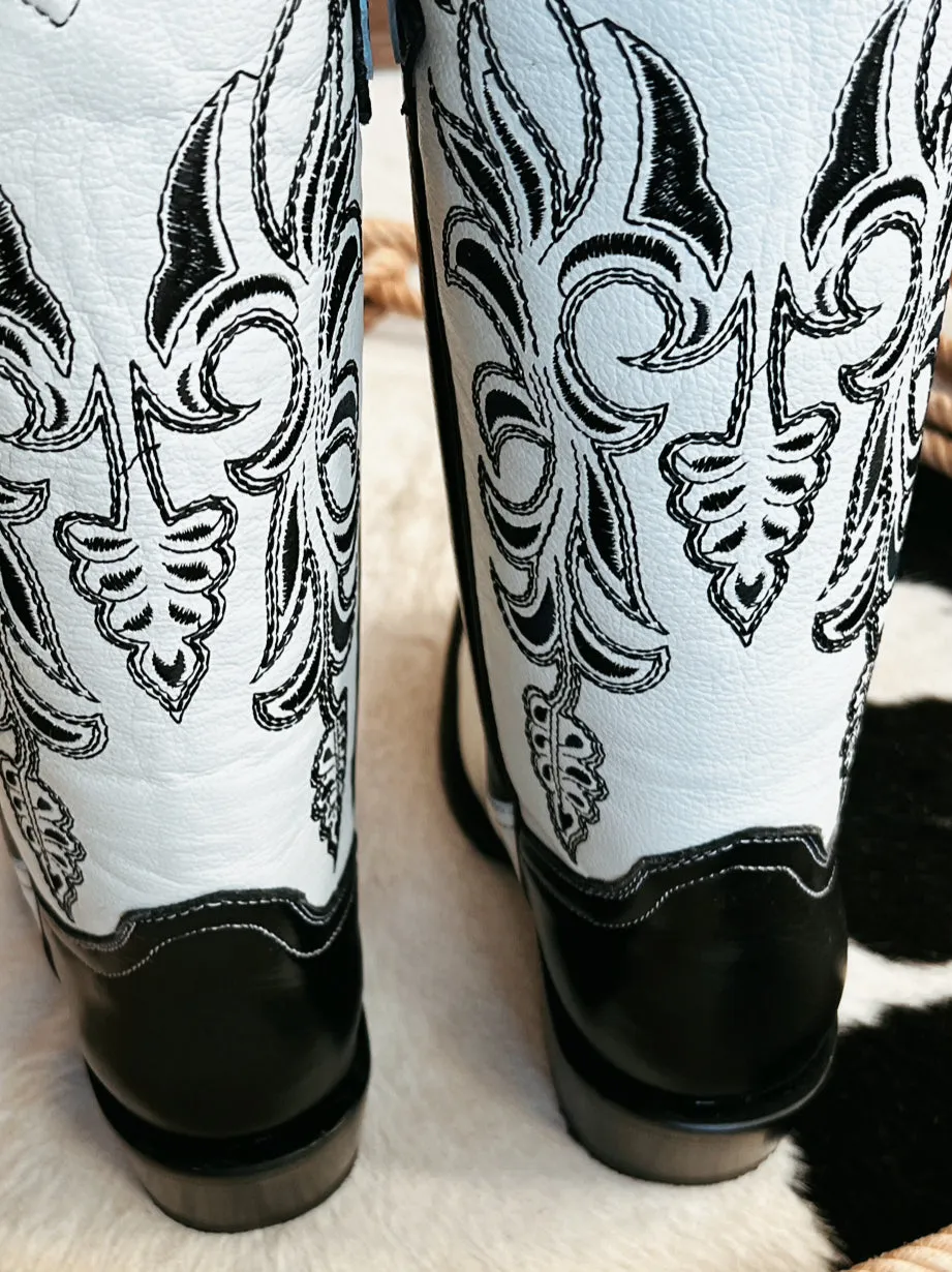 Women's Black and White Retro Boots